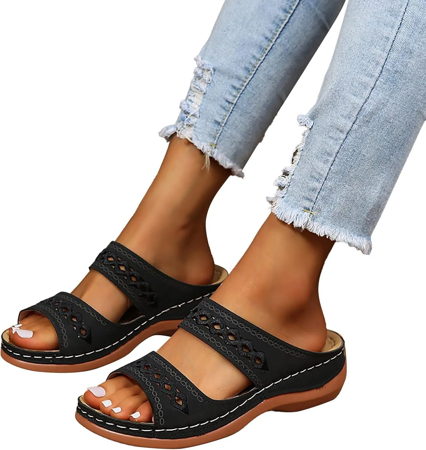 Sandals Women Open Toe Cross Strap Comfortable Walking Womens Sandals Flats Summer Dress Orthopedic Platform Sandals