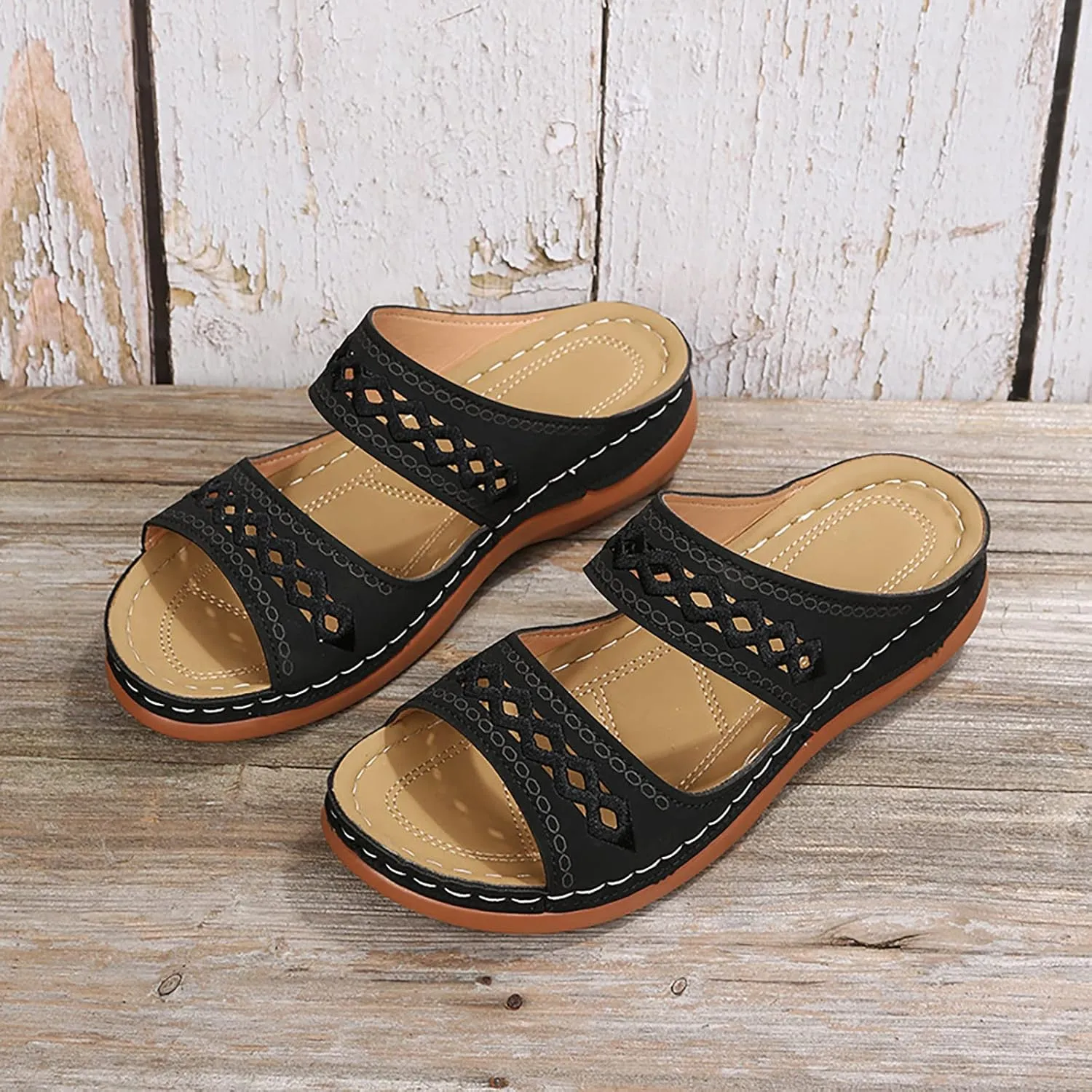 Sandals Women Open Toe Cross Strap Comfortable Walking Womens Sandals Flats Summer Dress Orthopedic Platform Sandals