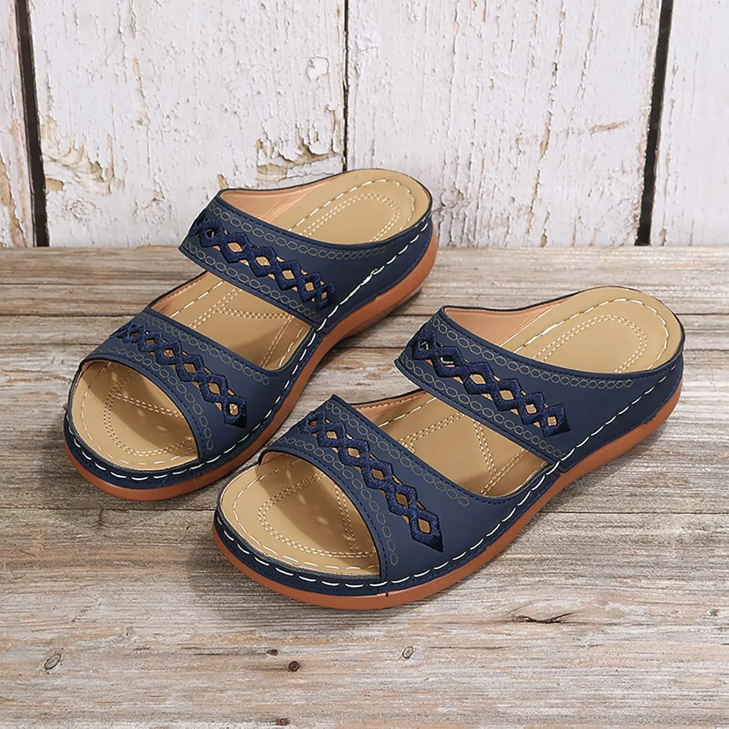 Sandals Women Open Toe Cross Strap Comfortable Walking Womens Sandals Flats Summer Dress Orthopedic Platform Sandals