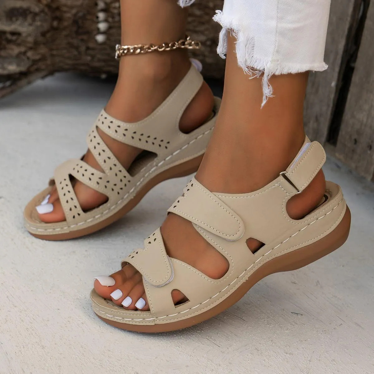 Sandals Women Open Toe Cross Strap Comfortable Wedge Womens Sandals Beach Summer Dressy Orthopedic Platform Sandals