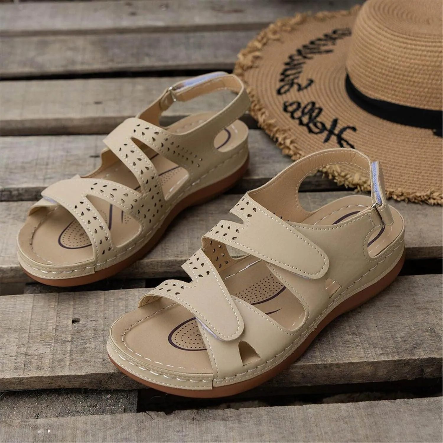 Sandals Women Open Toe Cross Strap Comfortable Wedge Womens Sandals Beach Summer Dressy Orthopedic Platform Sandals