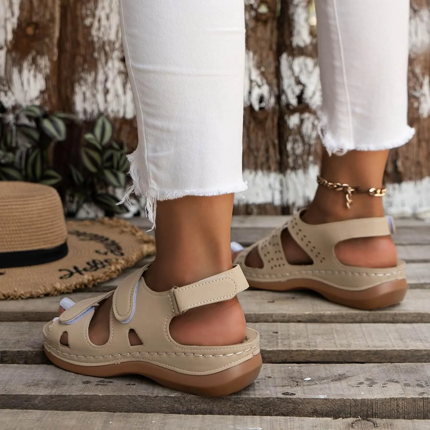 Sandals Women Open Toe Cross Strap Comfortable Wedge Womens Sandals Beach Summer Dressy Orthopedic Platform Sandals