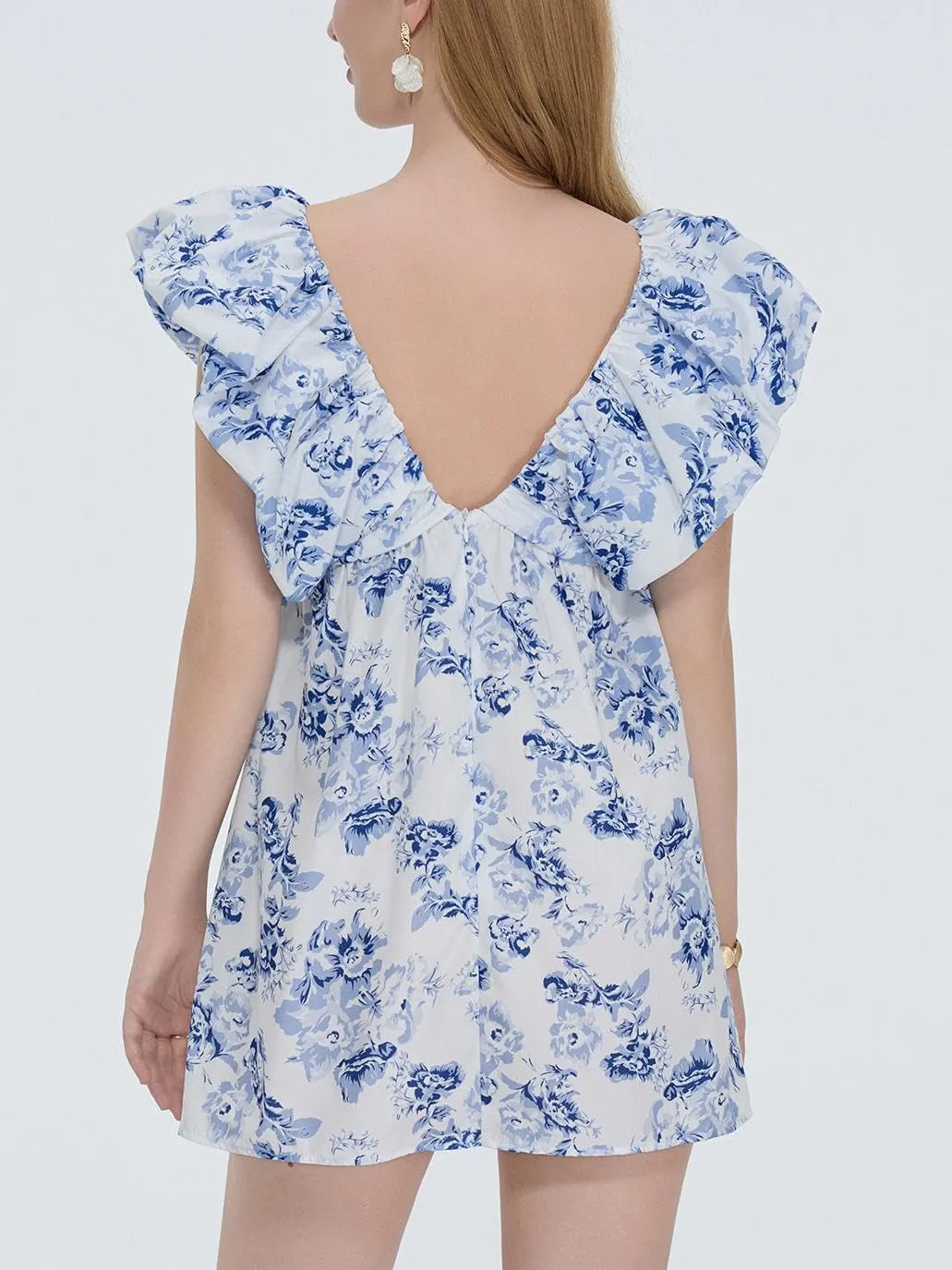 Sastianaen Women Y2k Floral Print Mini Dress Boho V Neck Puff Sleeve Short Dress Bow Tie Flowy Dress Beach Sundress
