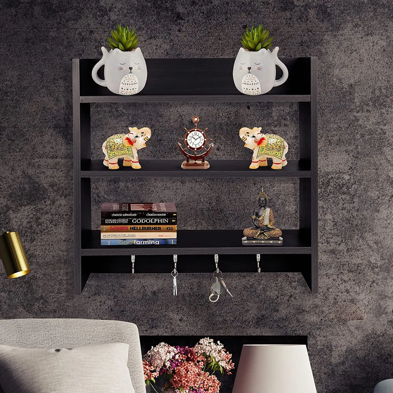 SAVYA HOME Wall Shelf, Book Shelf for Home Library, Kitchen Shelf | Wall Mounted Shelf, Floating Shelves | Durable Engineered Wood | Sturdy & Long Lasting Wall Shelf | Rectangular Wooden Rack