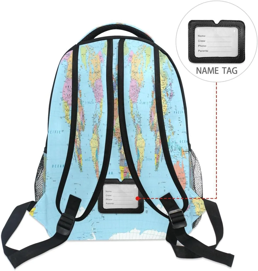 School Laptop Backpack World Map Old for Girls Kids Boys Education Bookbag Elementary College Travel Hiking Daypack Backpacks with Name Brand for Men Women
