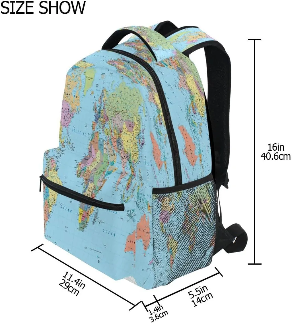 School Laptop Backpack World Map Old for Girls Kids Boys Education Bookbag Elementary College Travel Hiking Daypack Backpacks with Name Brand for Men Women