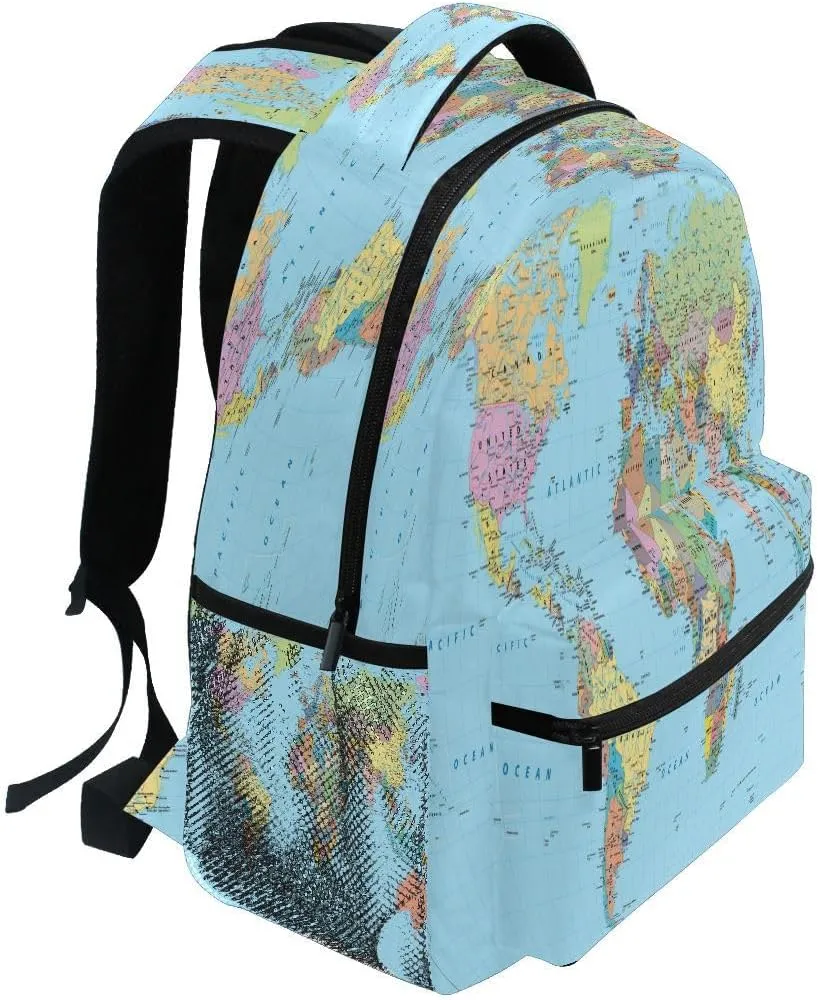 School Laptop Backpack World Map Old for Girls Kids Boys Education Bookbag Elementary College Travel Hiking Daypack Backpacks with Name Brand for Men Women