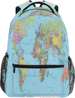School Laptop Backpack World Map Old for Girls Kids Boys Education Bookbag Elementary College Travel Hiking Daypack Backpacks with Name Brand for Men Women