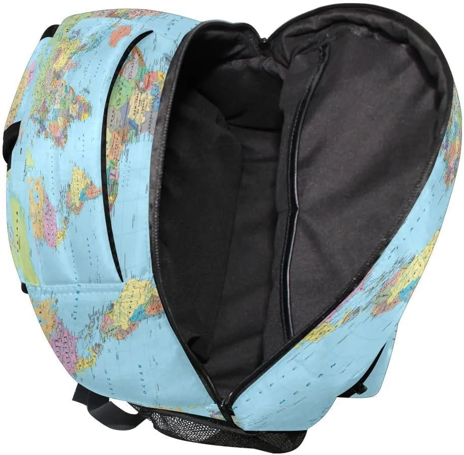 School Laptop Backpack World Map Old for Girls Kids Boys Education Bookbag Elementary College Travel Hiking Daypack Backpacks with Name Brand for Men Women