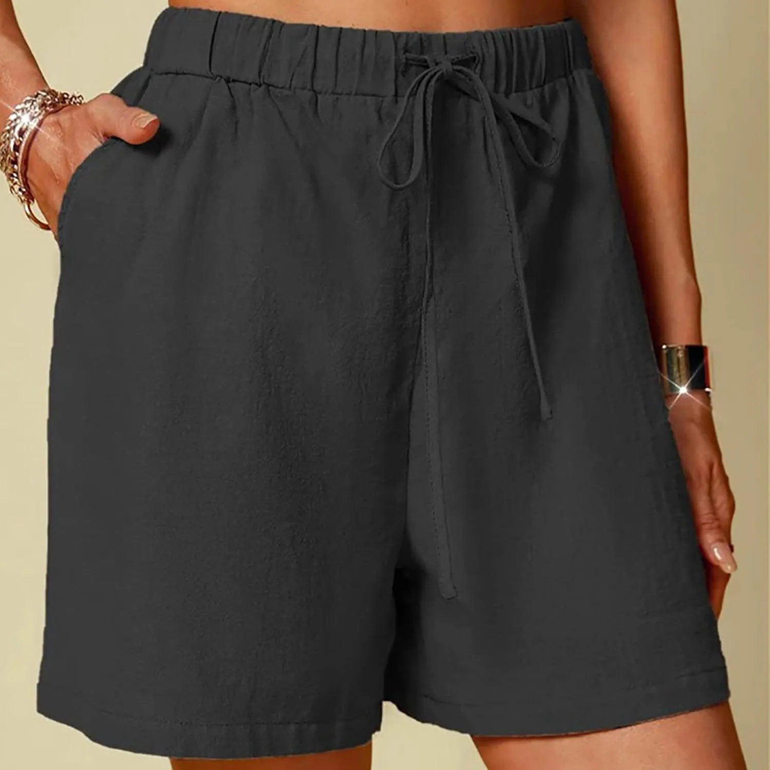 Shorts for Women 2025 Trendy Linen Shorts Casual Summer Plus Size Beach Shorts with Pockets Comfy Wide Leg Shorts