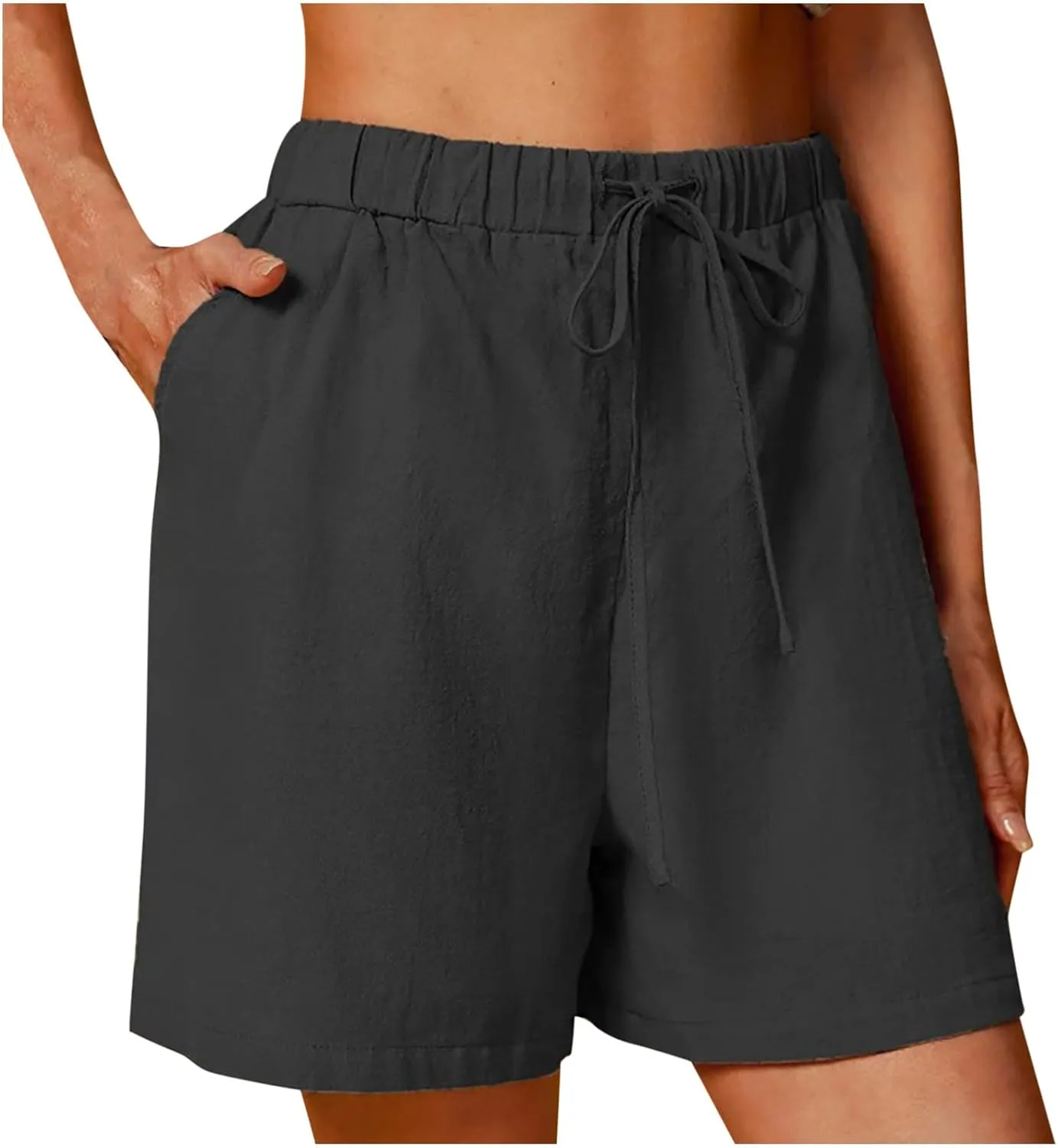 Shorts for Women 2025 Trendy Linen Shorts Casual Summer Plus Size Beach Shorts with Pockets Comfy Wide Leg Shorts
