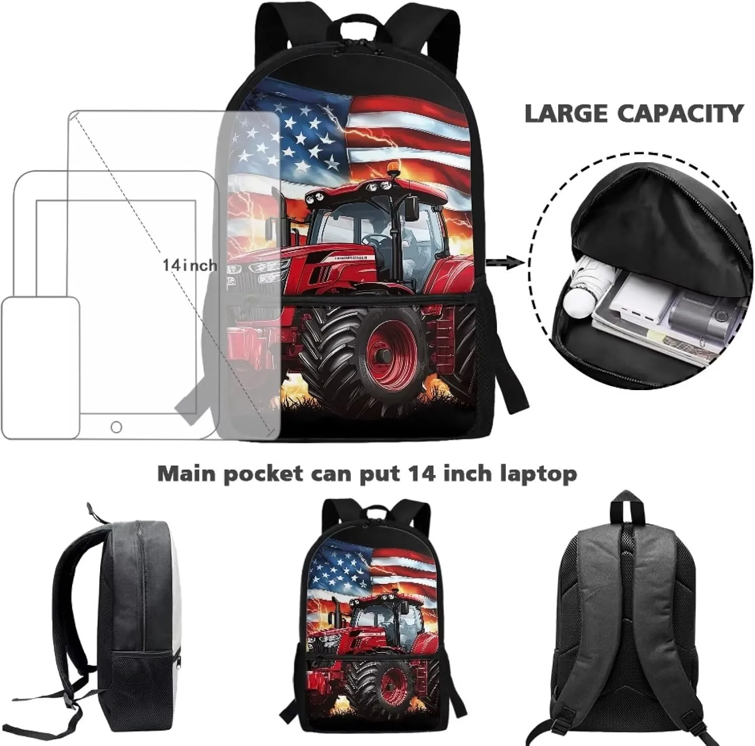 Showudesigns Trunk School Backpack for Boys 8-12 12-14 Elementary School Bags American Flag Bookbag for Kids Girls Preschool Kindergarten Students Schoolbag Daypack Satchel