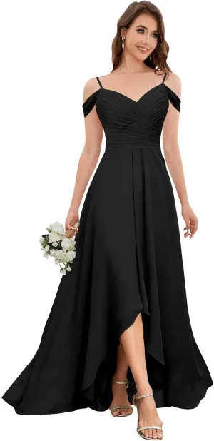SOLODISH Women's Off The Shoulder Bridesmaid Dresses Pleated Chiffon Formal Evening Party Gown