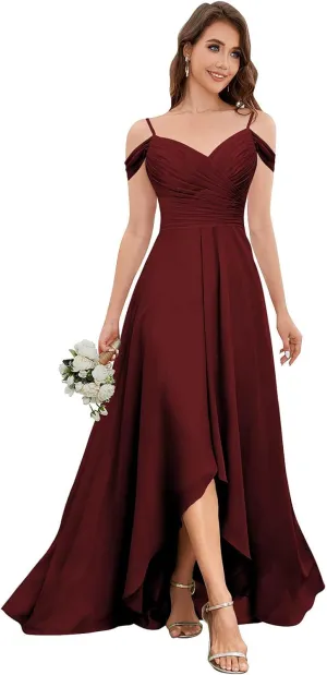 SOLODISH Women's Off The Shoulder Bridesmaid Dresses Pleated Chiffon Formal Evening Party Gown