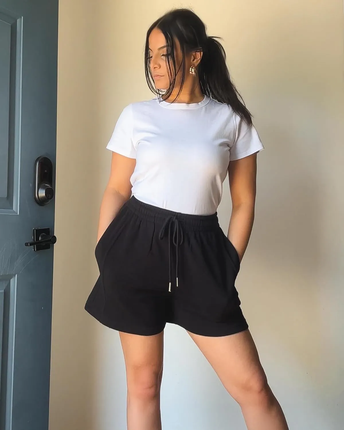 Stelle Women's Drawstring Sweat Shorts Comfy Elastic Shorts Workout Lounge Shorts with Pockets