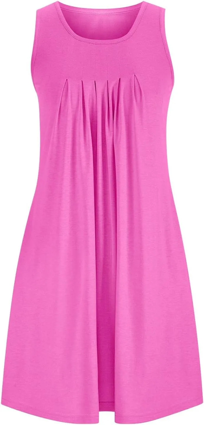 Summer Dresses for Women 2025 Loose Beach Vacation Casual Crew Neck Sleeveless Sundresses with Pockets Tank Dress