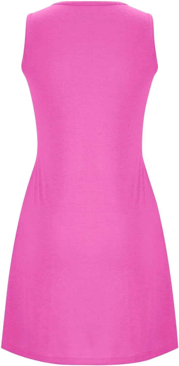 Summer Dresses for Women 2025 Loose Beach Vacation Casual Crew Neck Sleeveless Sundresses with Pockets Tank Dress