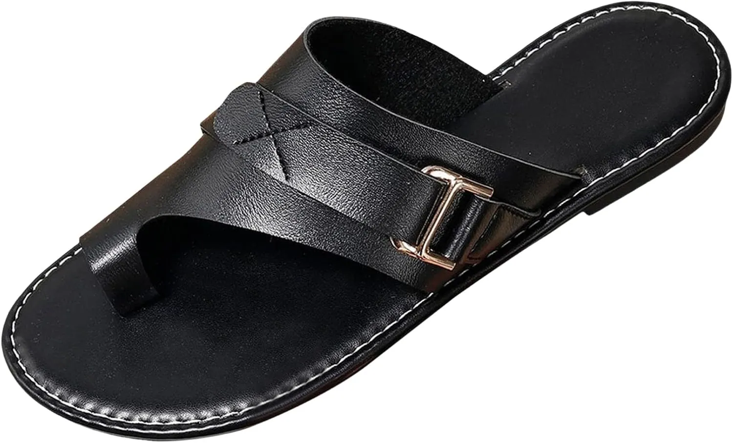 Summer Slippers for Women Summer Clip Toe Slip On Flat Sandals Fashion Leather Solid Color Casual Shower Walking Shoes for Summer Beach Oceanside Holiday Outdoor