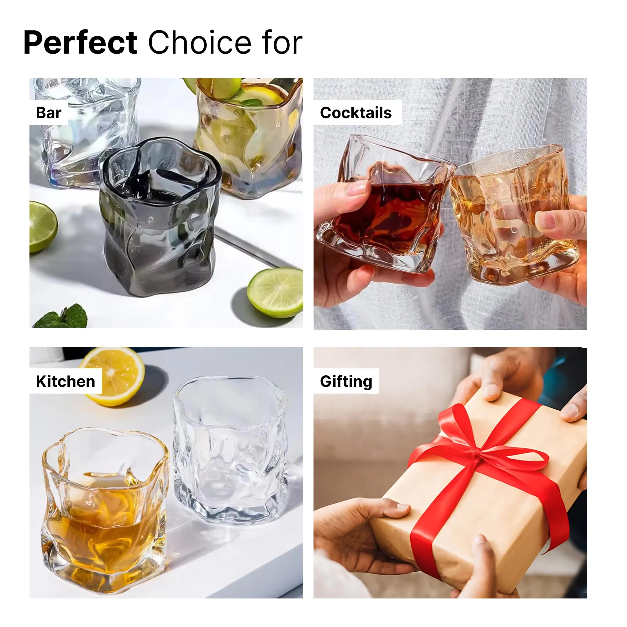 The Better Home Zest Water Glasses Set of 4 (230ml Each) | Juice Glasses | Lead Free Drinking Glasses | Kaanch Ke Glass | Kitchen Gift Items | Cold Drink Glass | Cocktail Glass | Housewarming Gifts