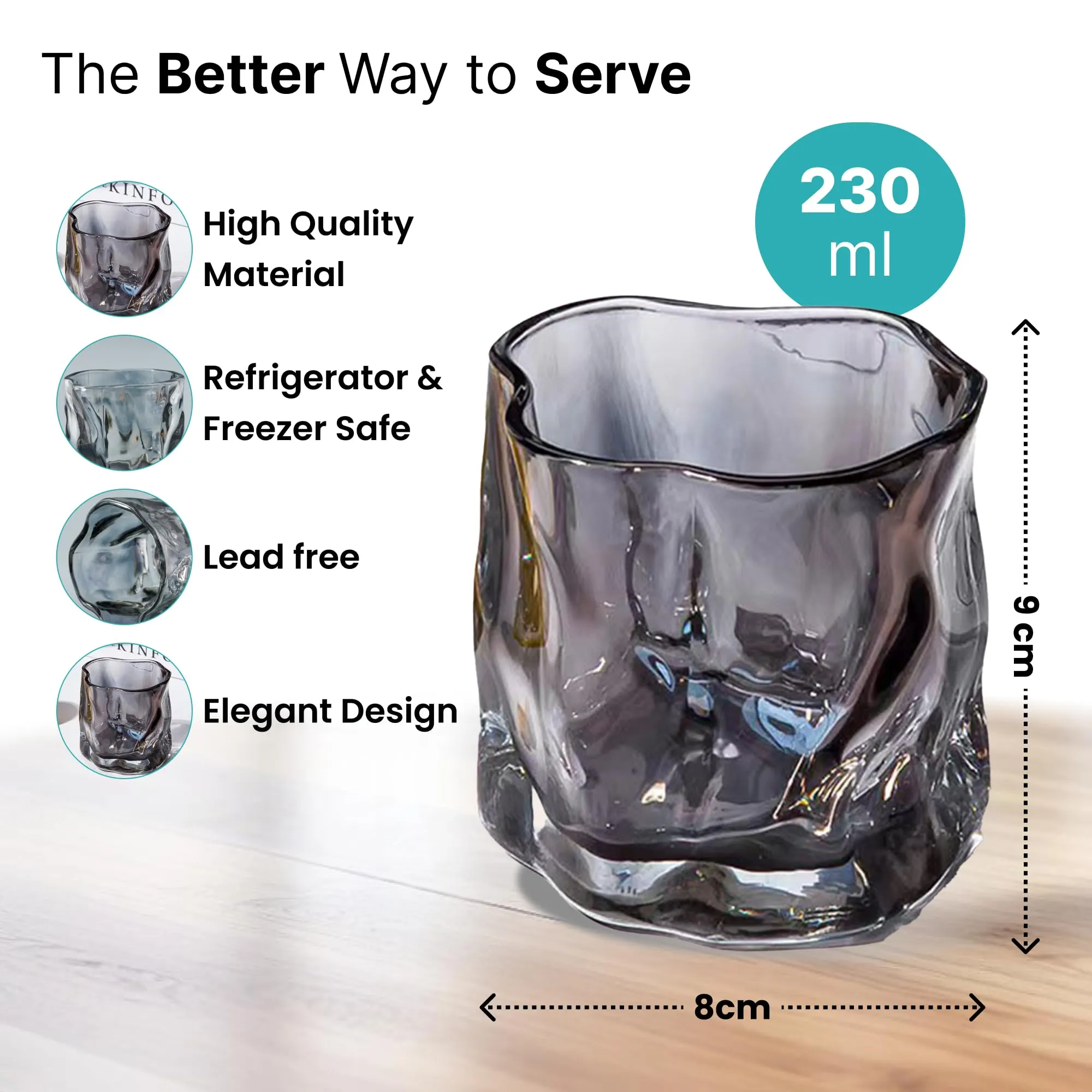 The Better Home Zest Water Glasses Set of 4 (230ml Each) | Juice Glasses | Lead Free Drinking Glasses | Kaanch Ke Glass | Kitchen Gift Items | Cold Drink Glass | Cocktail Glass | Housewarming Gifts