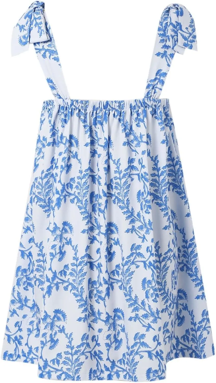 Tie Shoulder Mini Dress for Women Cute Polka Dot Square Neck Beach Short Dress Loose Fit Swing Vocation Sundress