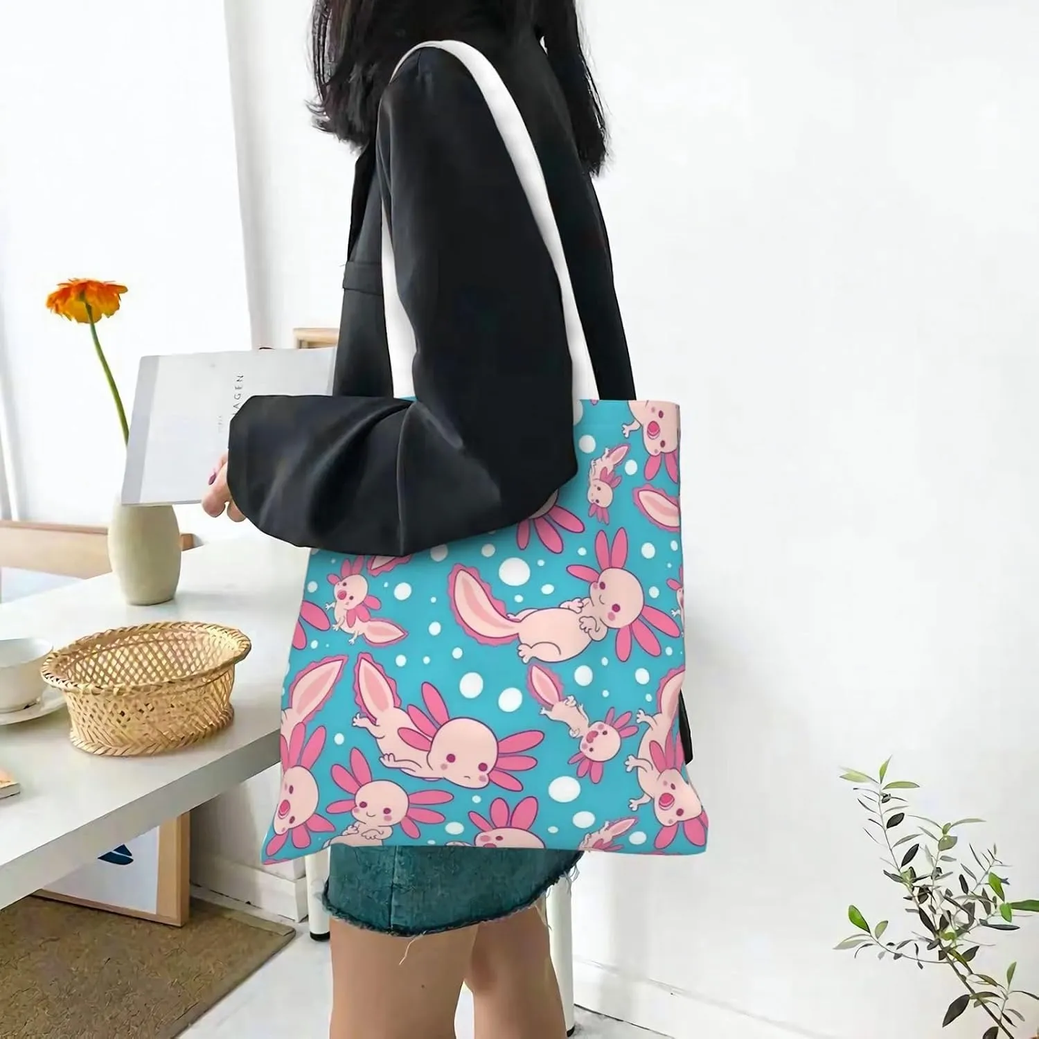 Topical Flowers Palm Leaves Tote Bag Reusable Shoulder Tote Bag For Women Lady Vacation, Shopping, Work