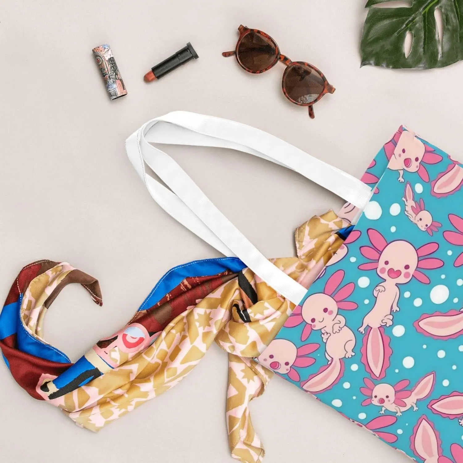 Topical Flowers Palm Leaves Tote Bag Reusable Shoulder Tote Bag For Women Lady Vacation, Shopping, Work