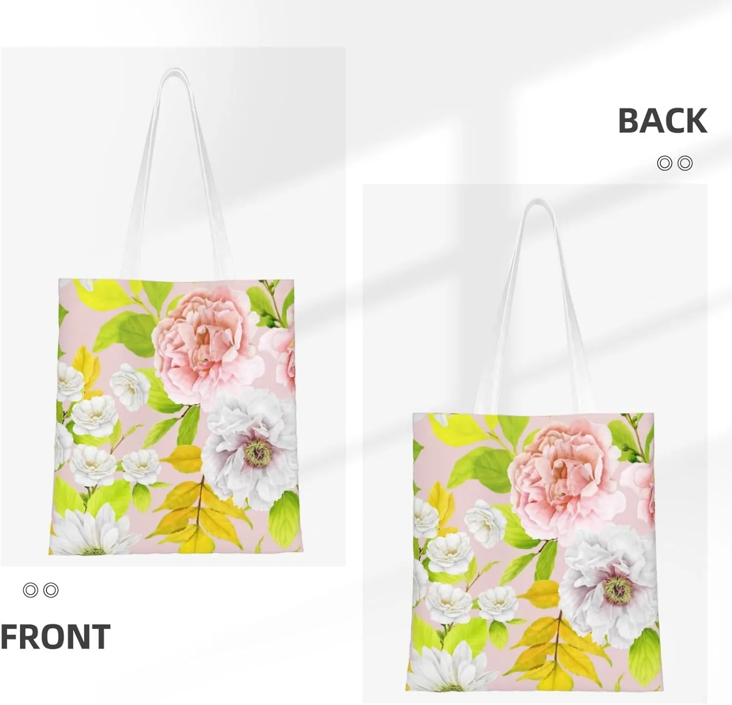Topical Flowers Palm Leaves Tote Bag Reusable Shoulder Tote Bag For Women Lady Vacation, Shopping, Work