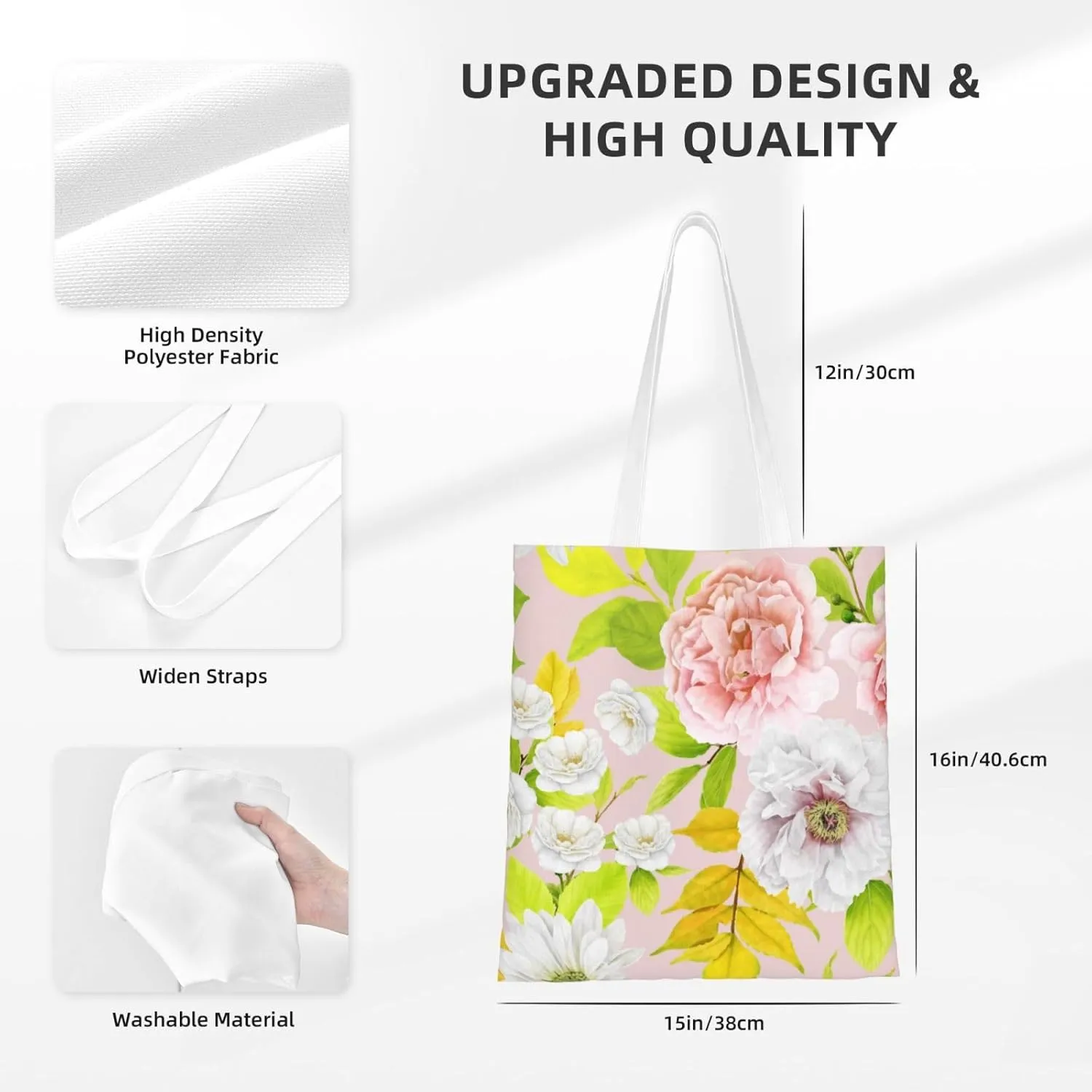 Topical Flowers Palm Leaves Tote Bag Reusable Shoulder Tote Bag For Women Lady Vacation, Shopping, Work
