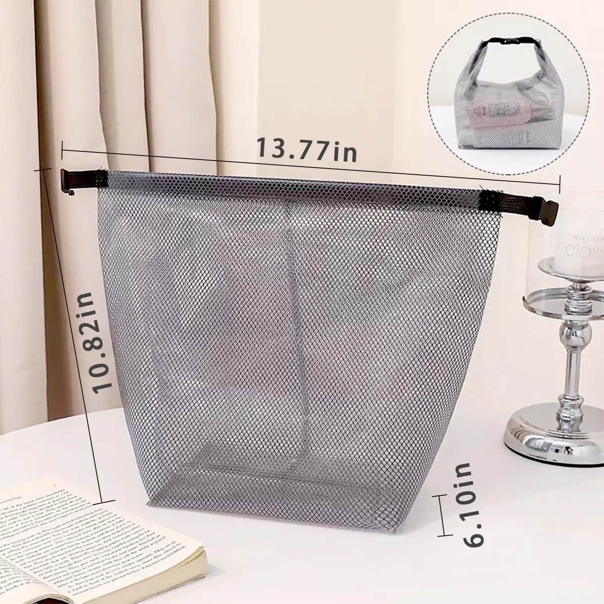 Travel Storage Bag - Waterproof Transparent Mesh Organizer with Drawstring Closure, Large Sizes for Toiletries & Cosmetics (Grey)