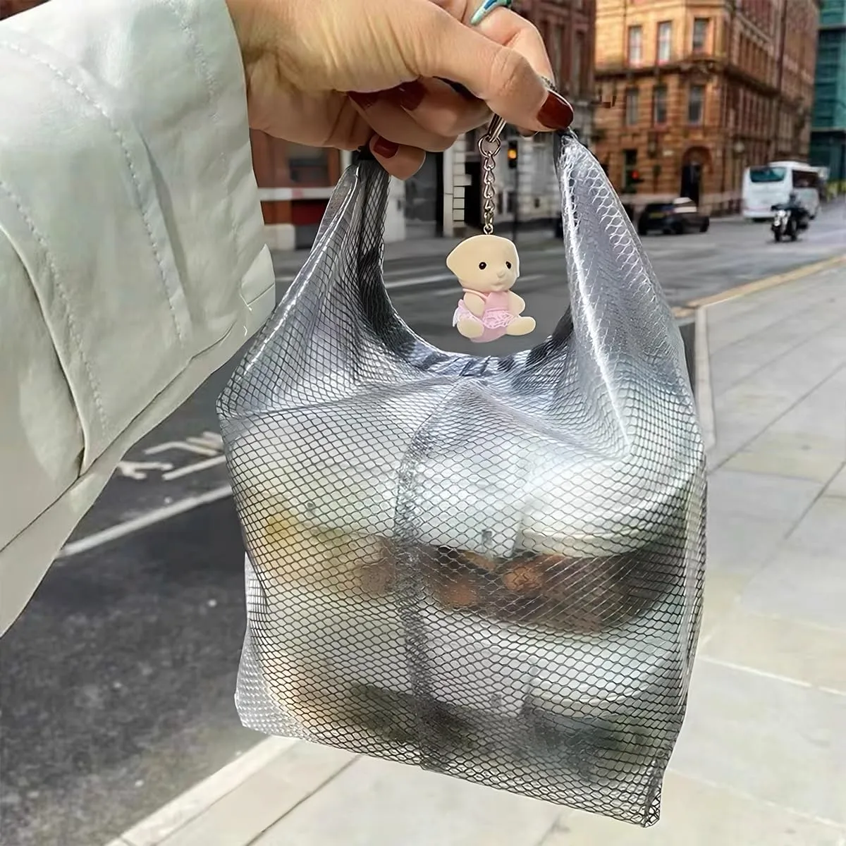 Travel Storage Bag - Waterproof Transparent Mesh Organizer with Drawstring Closure, Large Sizes for Toiletries & Cosmetics (Grey)