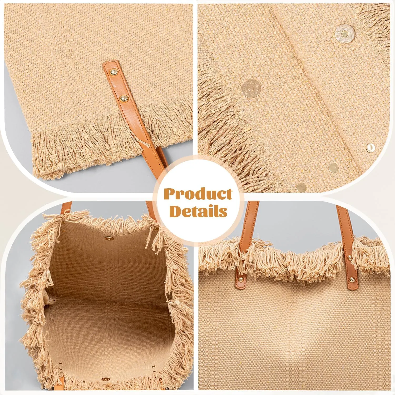 Ulico Personalized Canvas Beach Tote Bag, Custom Large Shoulder Bag Embroidered Name