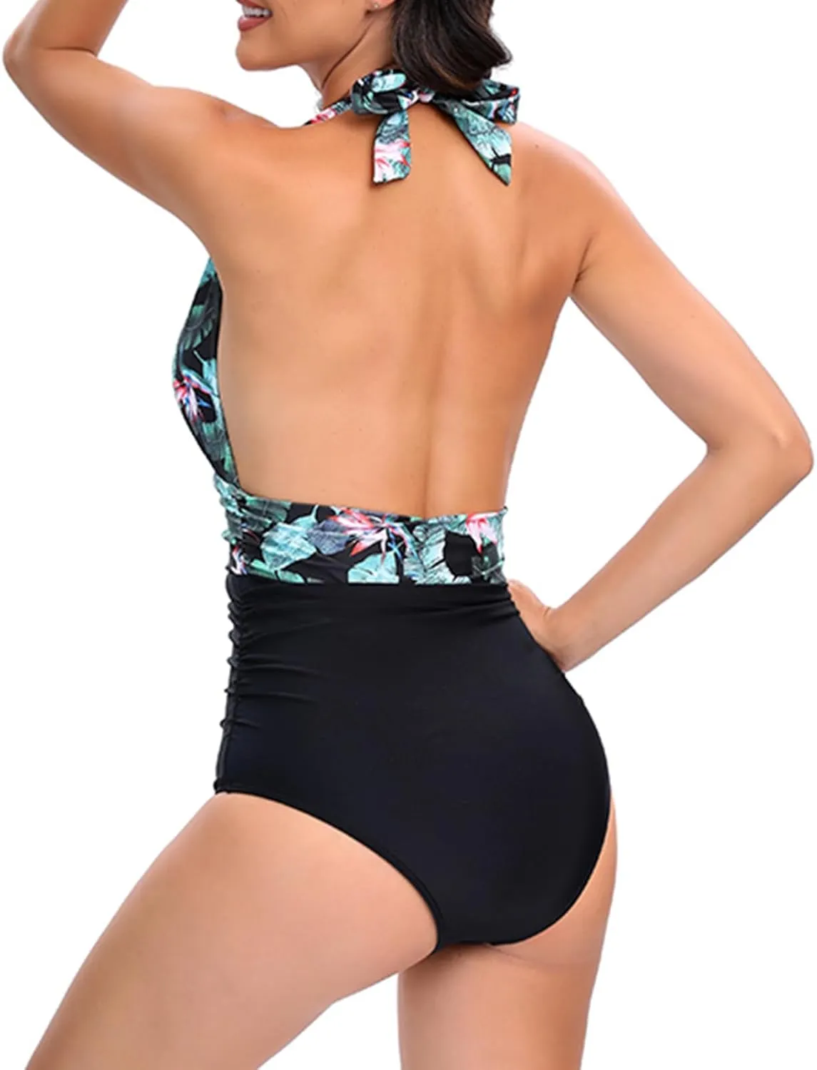 UOQAPRE Women Swimsuit with Cover Up Sporlike One Piece Vintage Wrap Sarong Monokini Bikini Swimsuits Tummy Control Tankini