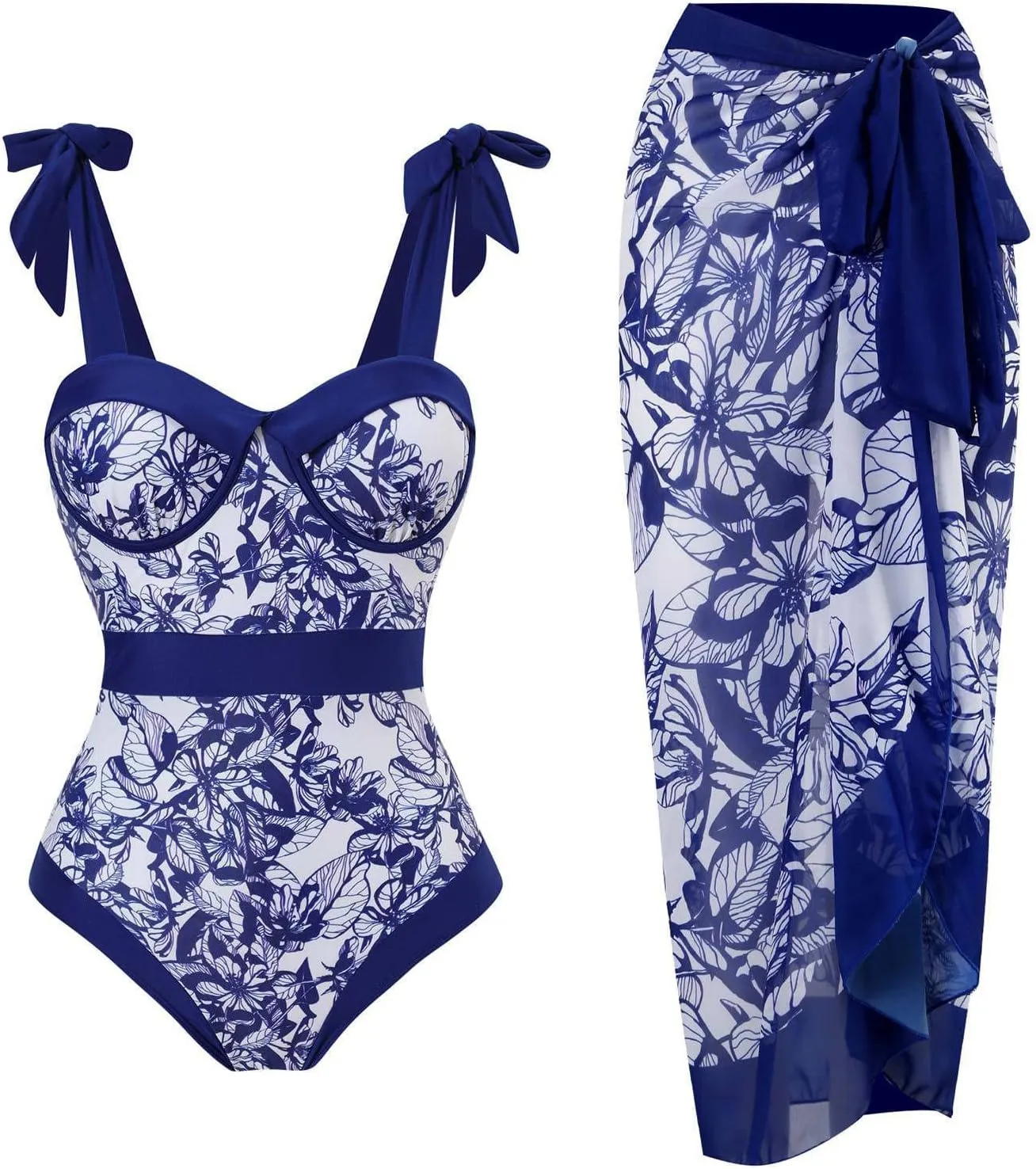 UOQAPRE Women Swimsuit with Cover Up Sporlike Two Piece Wrap Sarong Monokini Bikini Swimsuits Tummy Control Tankini Set