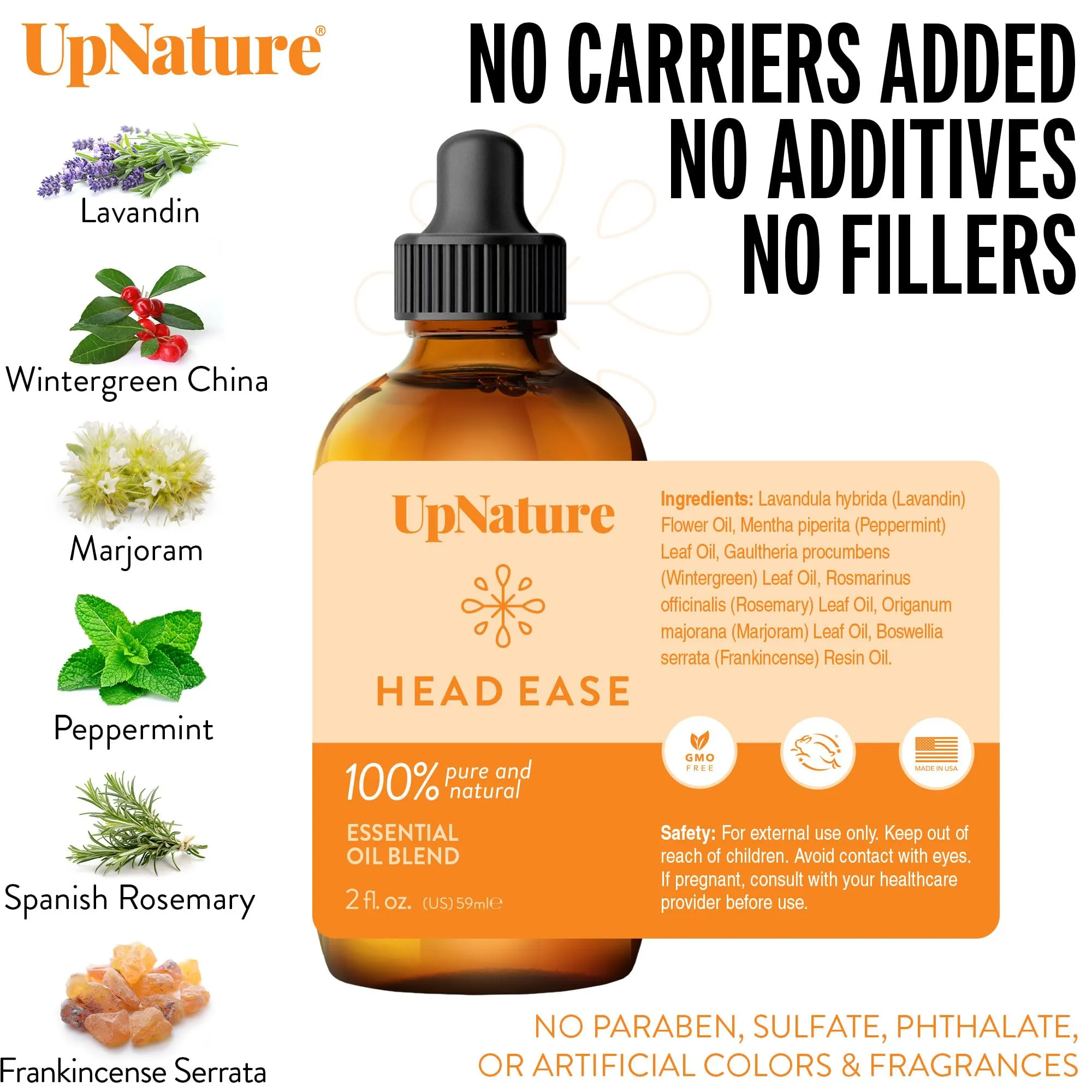 UpNature Head Ease Essential Oil Blend - 2oz   with Peppermint, Rosemary & Frankincense Oils   Aromatherapy Essential Oil