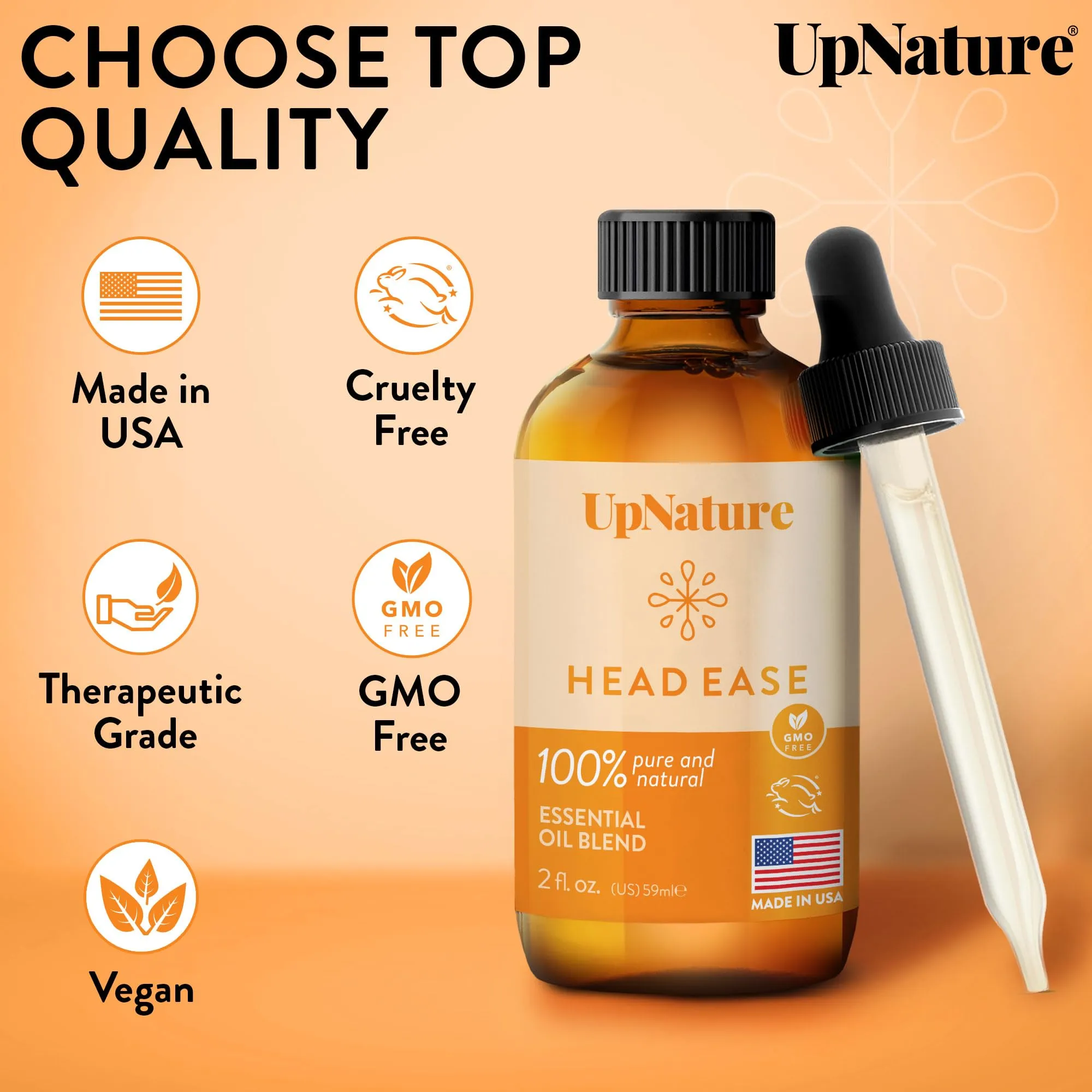 UpNature Head Ease Essential Oil Blend - 2oz   with Peppermint, Rosemary & Frankincense Oils   Aromatherapy Essential Oil
