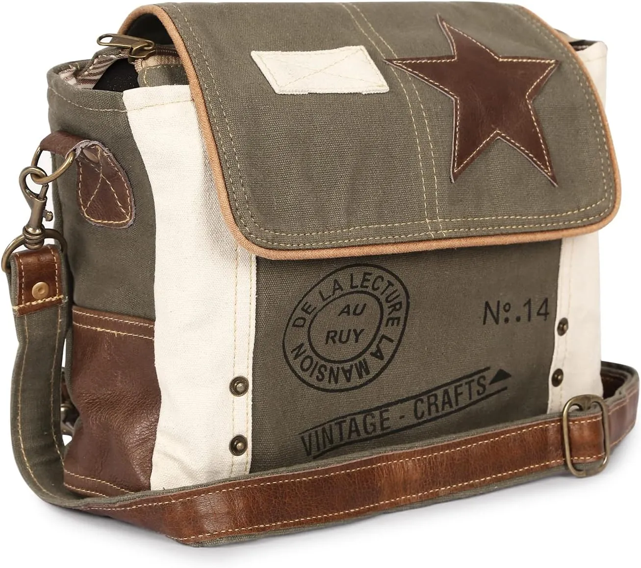 vintage crafts Leather Star Shoulder Bag adjustable leather handle leather trim and star accent for Women Office Laptop Bag