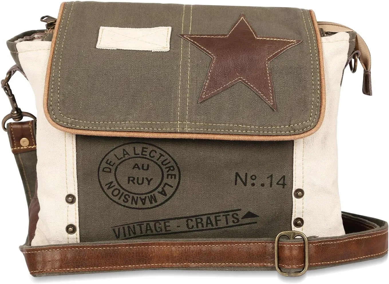vintage crafts Leather Star Shoulder Bag adjustable leather handle leather trim and star accent for Women Office Laptop Bag