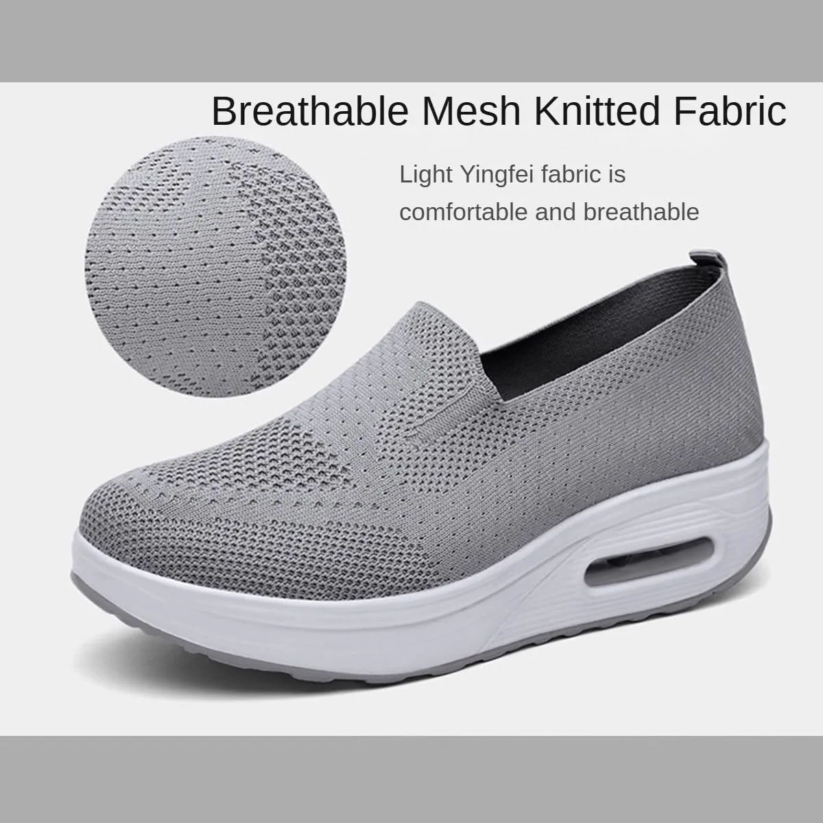 Vogany Orthopedic Sneakers Women, Slip-On Walking Shoes with Arch Support & Air Cushion, Breathable Knit Mesh Comfort Platform Sneakers
