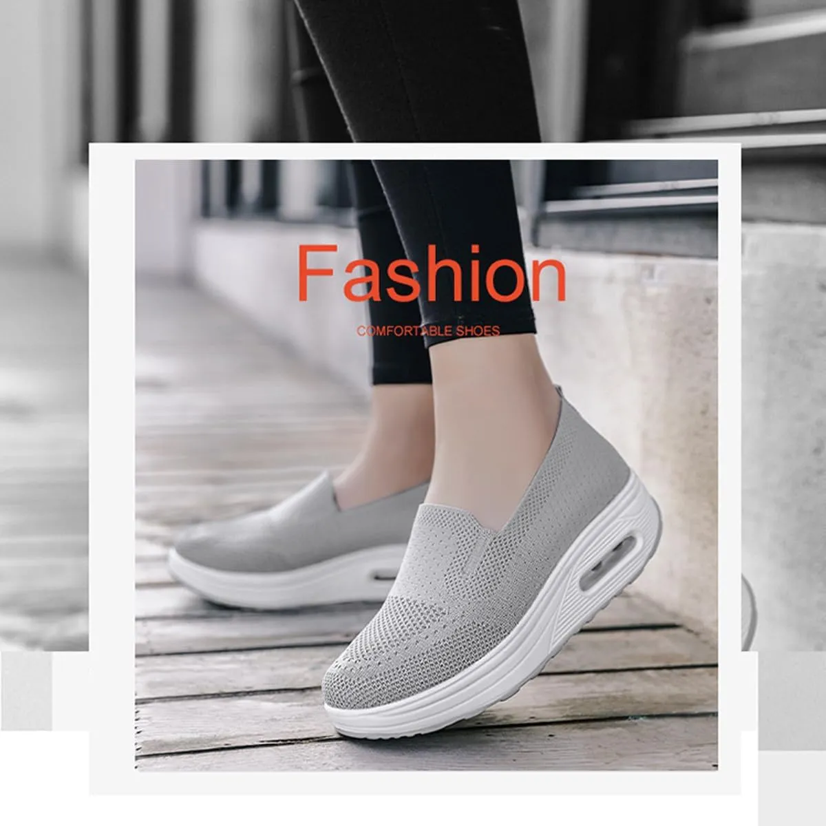 Vogany Orthopedic Sneakers Women, Slip-On Walking Shoes with Arch Support & Air Cushion, Breathable Knit Mesh Comfort Platform Sneakers
