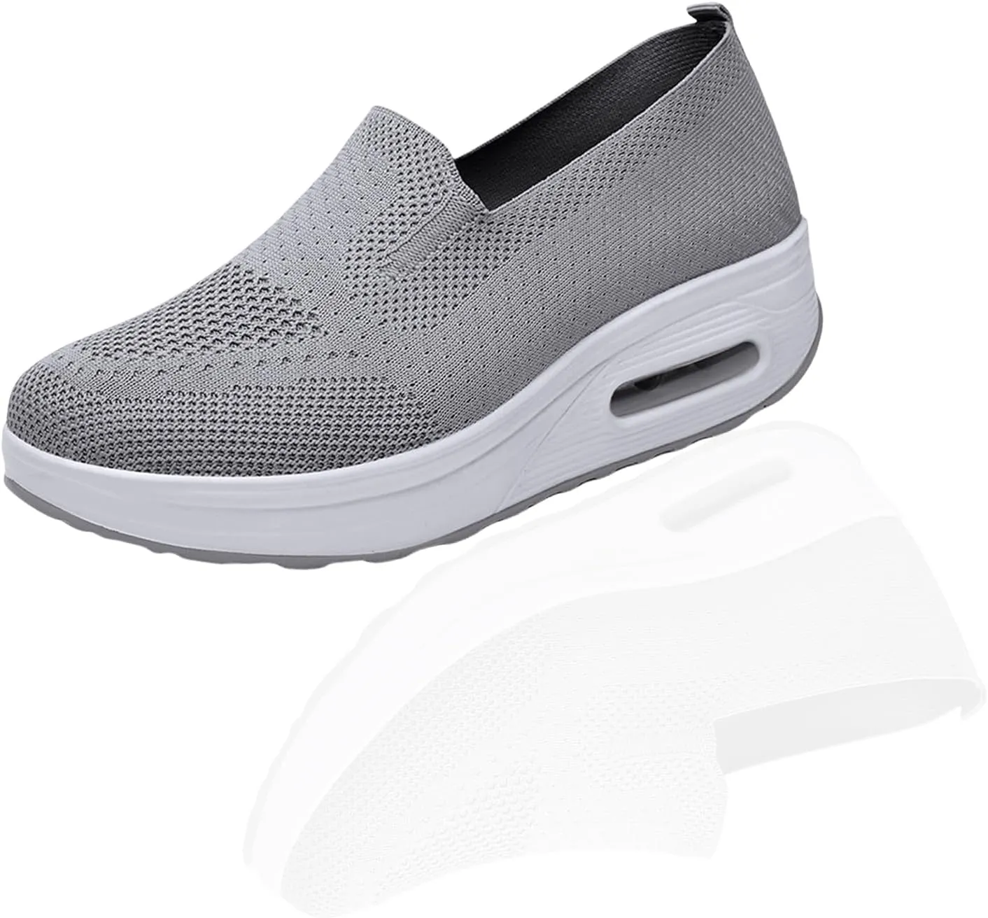 Vogany Orthopedic Sneakers Women, Slip-On Walking Shoes with Arch Support & Air Cushion, Breathable Knit Mesh Comfort Platform Sneakers