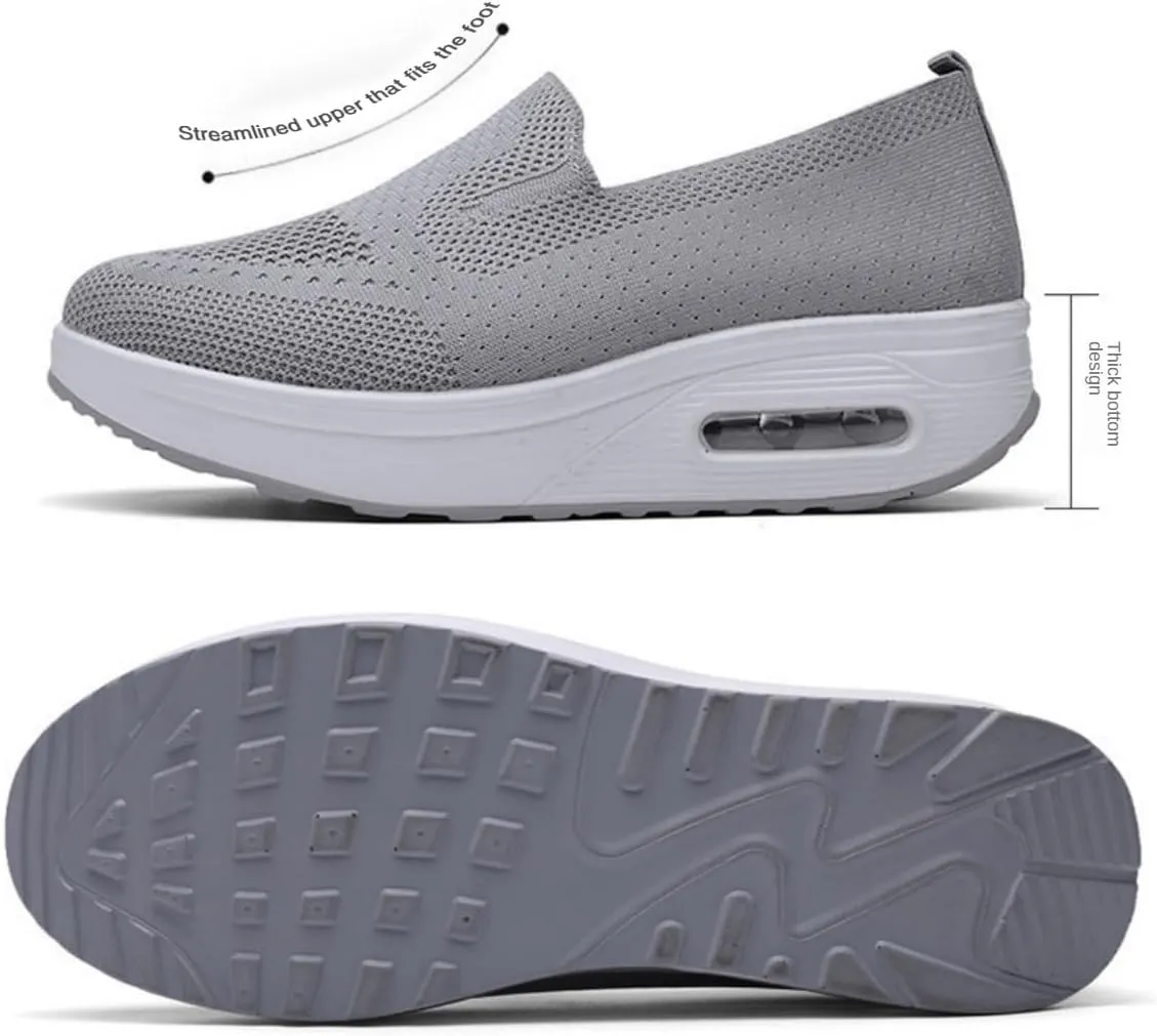Vogany Orthopedic Sneakers Women, Slip-On Walking Shoes with Arch Support & Air Cushion, Breathable Knit Mesh Comfort Platform Sneakers
