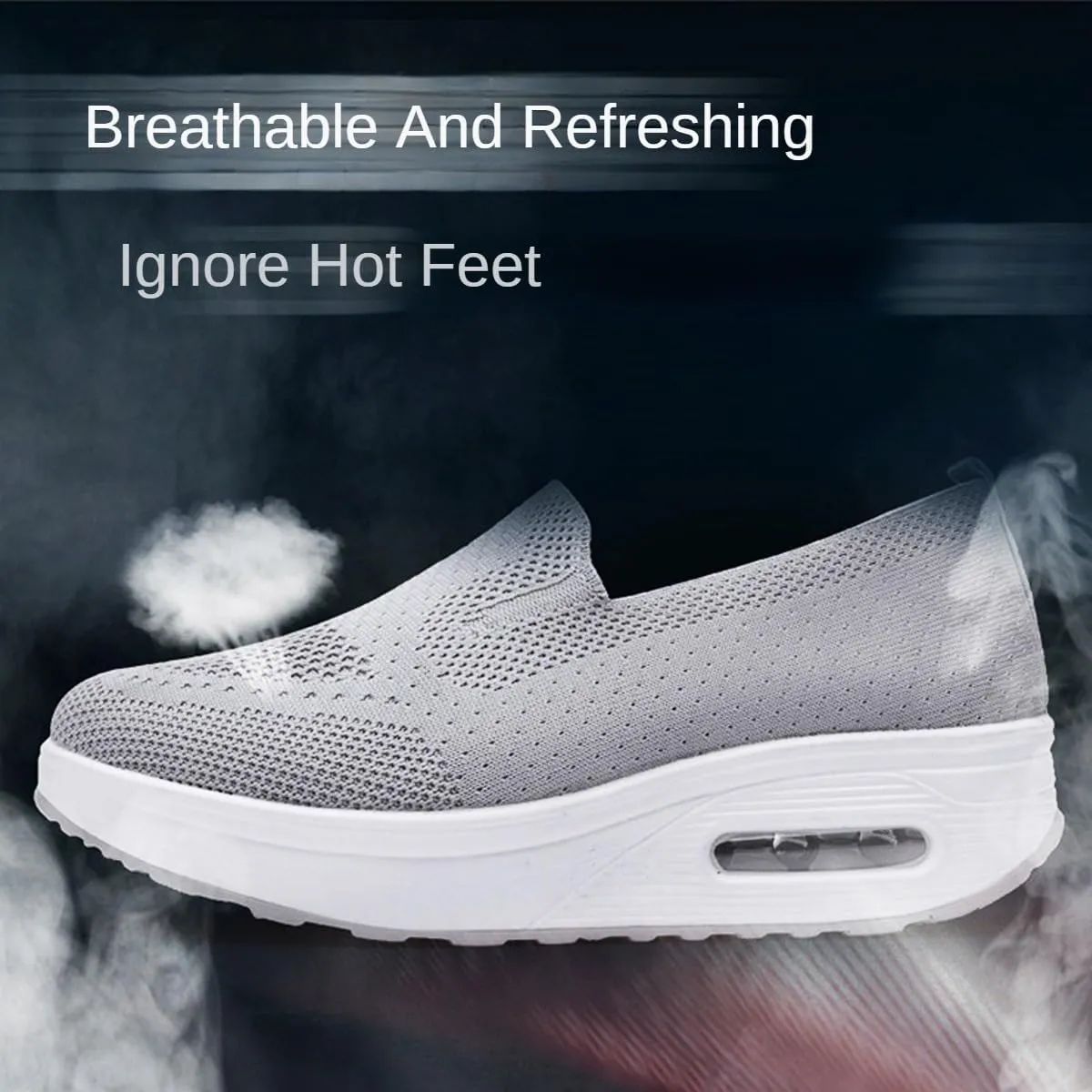 Vogany Orthopedic Sneakers Women, Slip-On Walking Shoes with Arch Support & Air Cushion, Breathable Knit Mesh Comfort Platform Sneakers