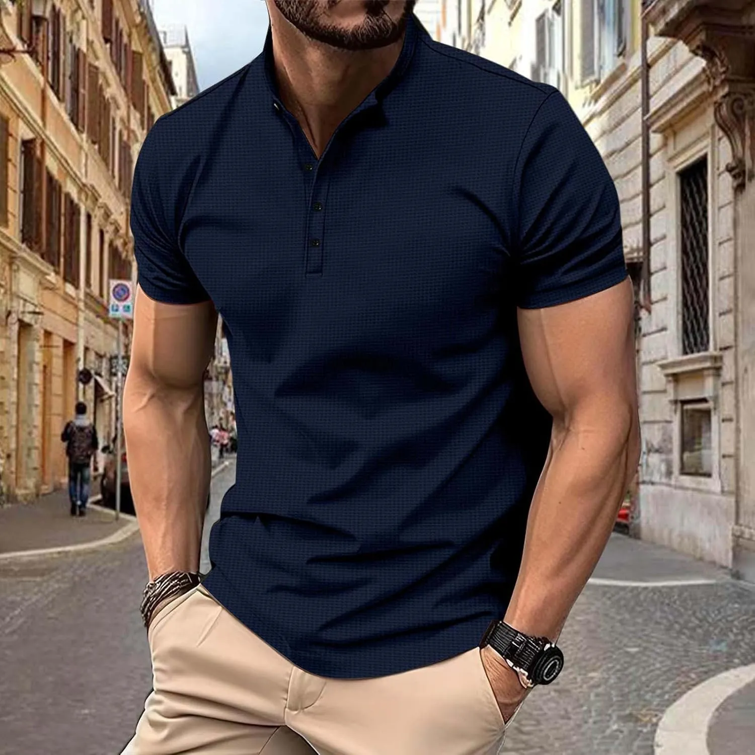 Waffle Polo Shirt for Men, Blade Collar Golf Polo Shirts 2024 Pique Short Sleeve Casual Classic Cotton Tee Shirts