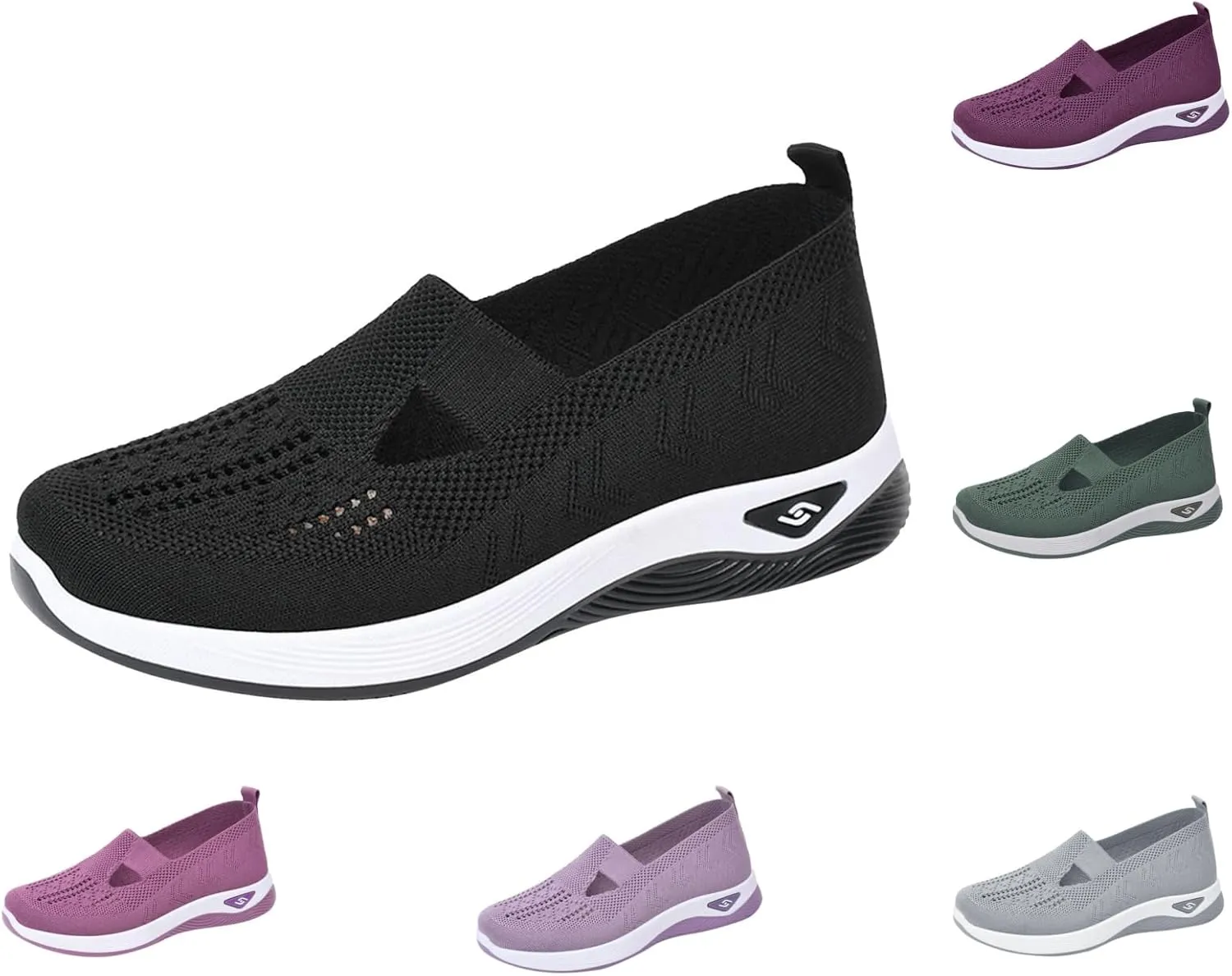 Walking Shoes for Women Orthopedic Breathable Knit Soft Shoes Slip On Hands Free Slip in Arch Support Comfortable Sneakers