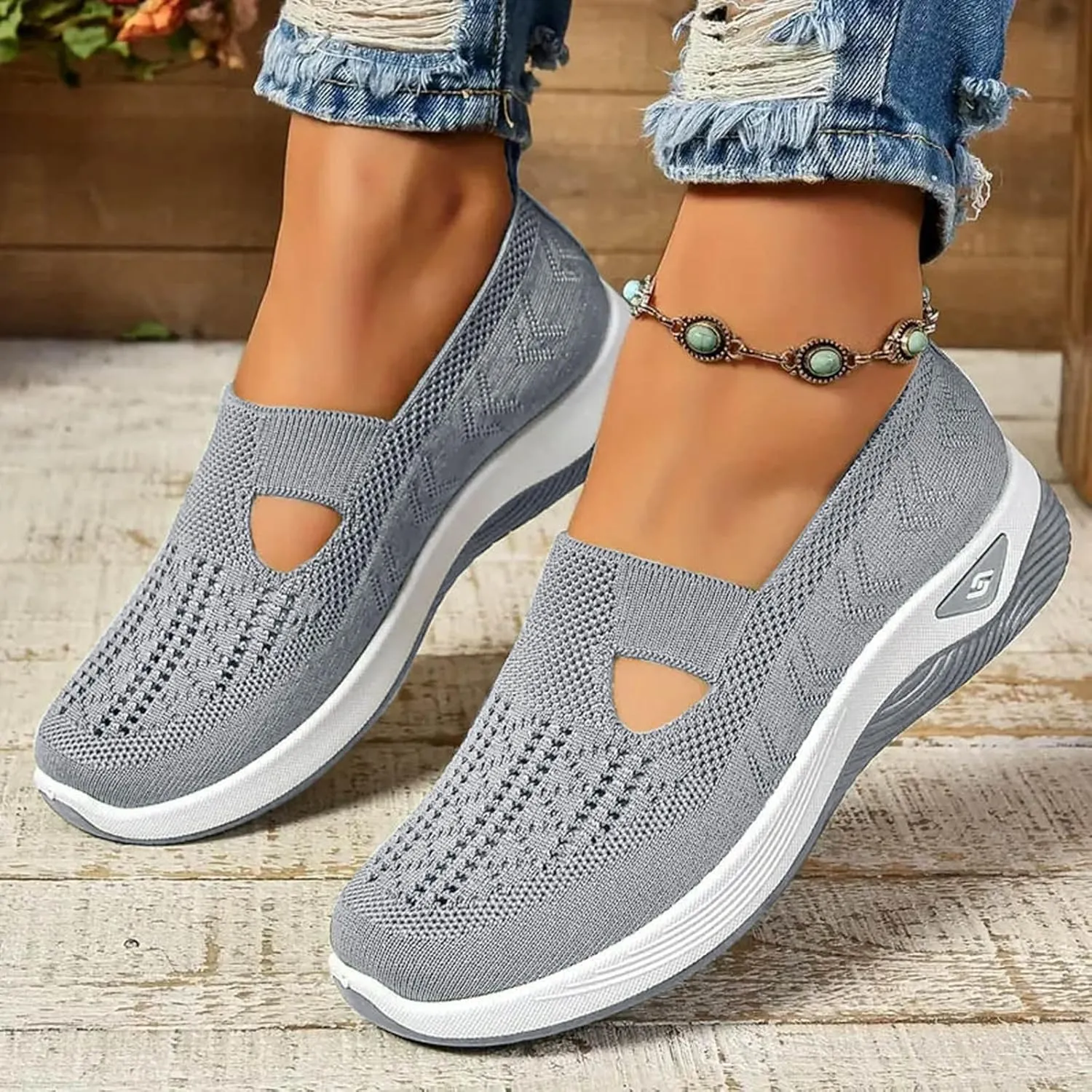 Walking Shoes for Women Orthopedic Breathable Knit Soft Shoes Slip On Hands Free Slip in Arch Support Comfortable Sneakers