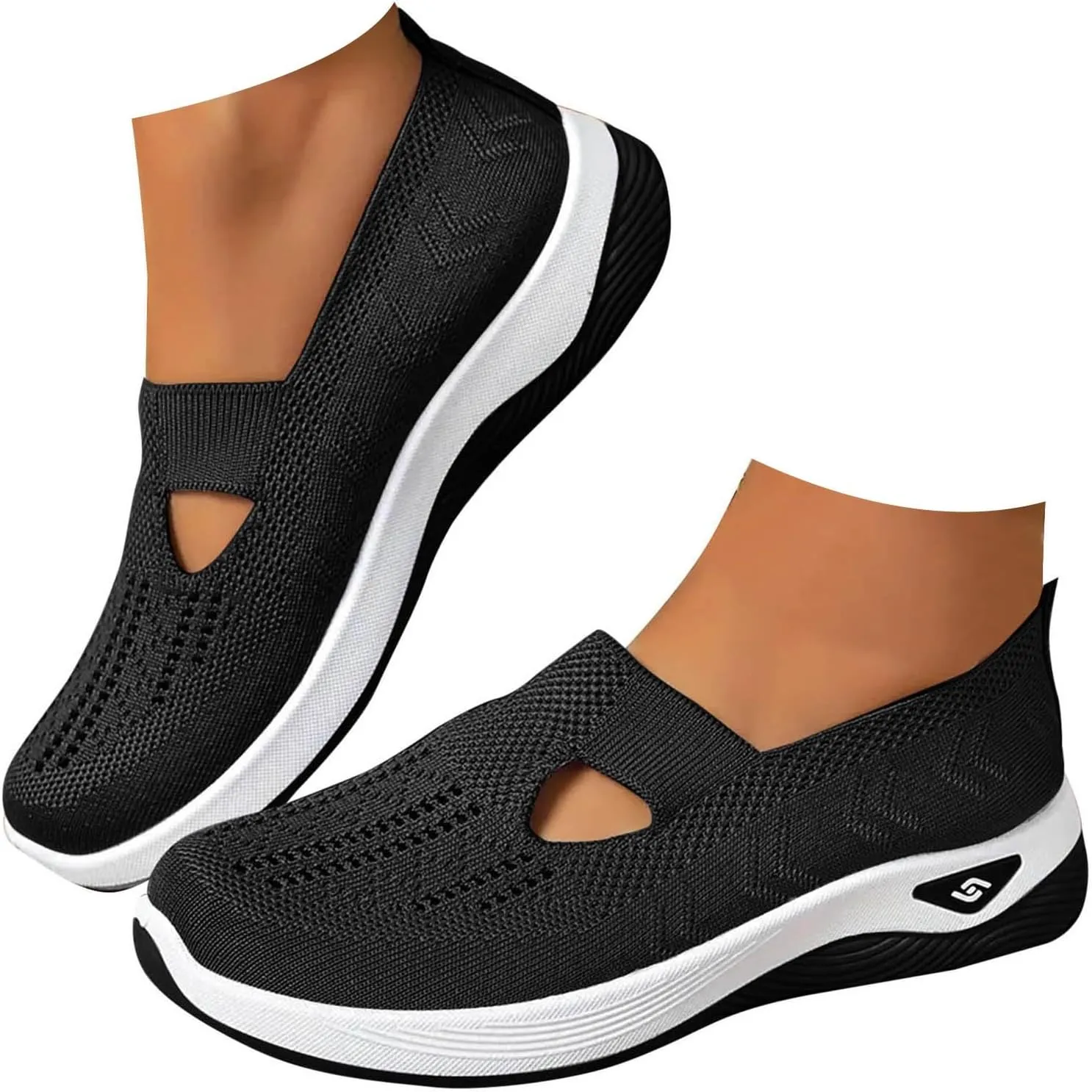 Walking Shoes for Women Orthopedic Breathable Knit Soft Shoes Slip On Hands Free Slip in Arch Support Comfortable Sneakers