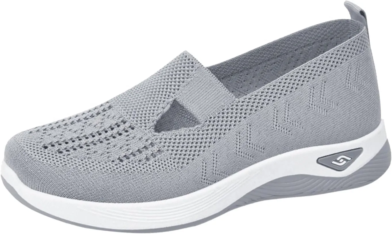 Walking Shoes for Women Orthopedic Breathable Knit Soft Shoes Slip On Hands Free Slip in Arch Support Comfortable Sneakers