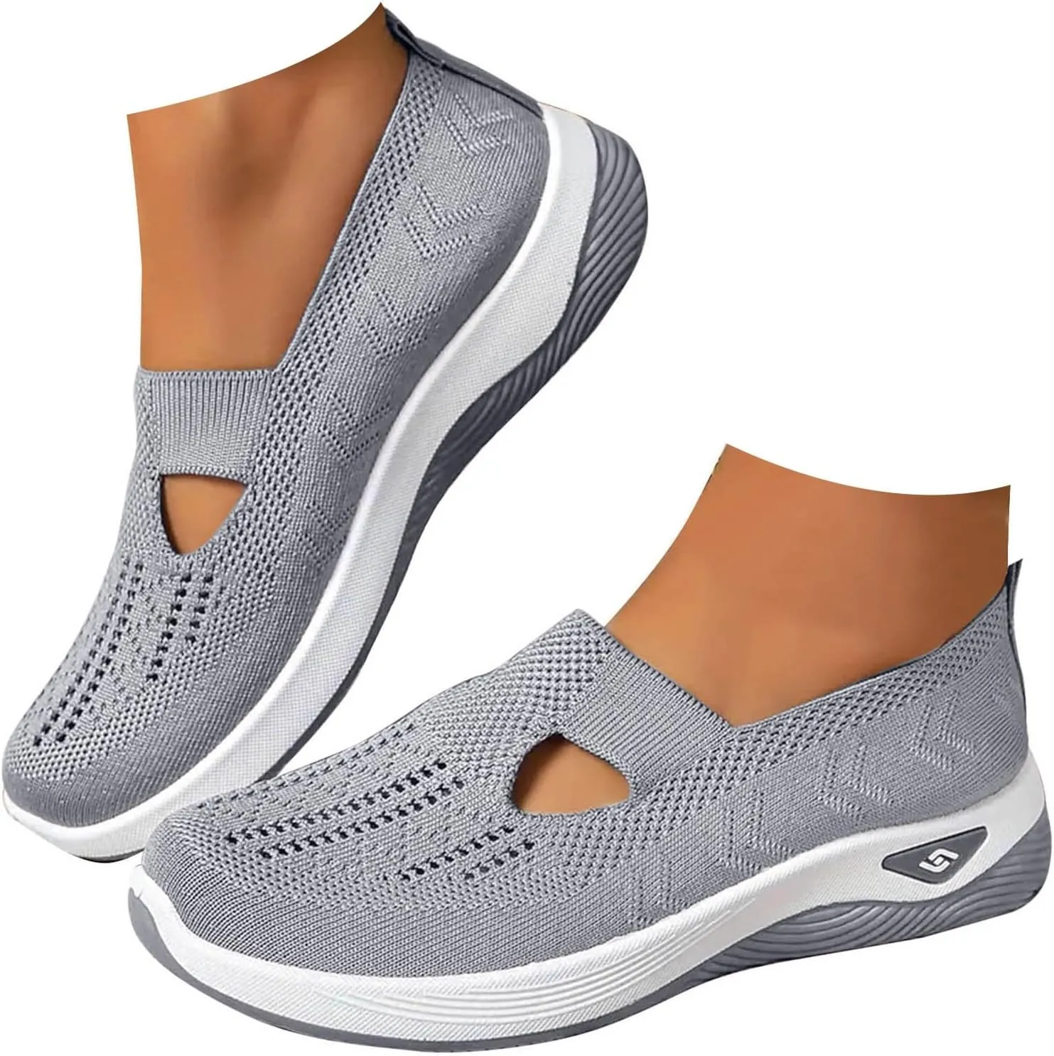 Walking Shoes for Women Orthopedic Breathable Knit Soft Shoes Slip On Hands Free Slip in Arch Support Comfortable Sneakers