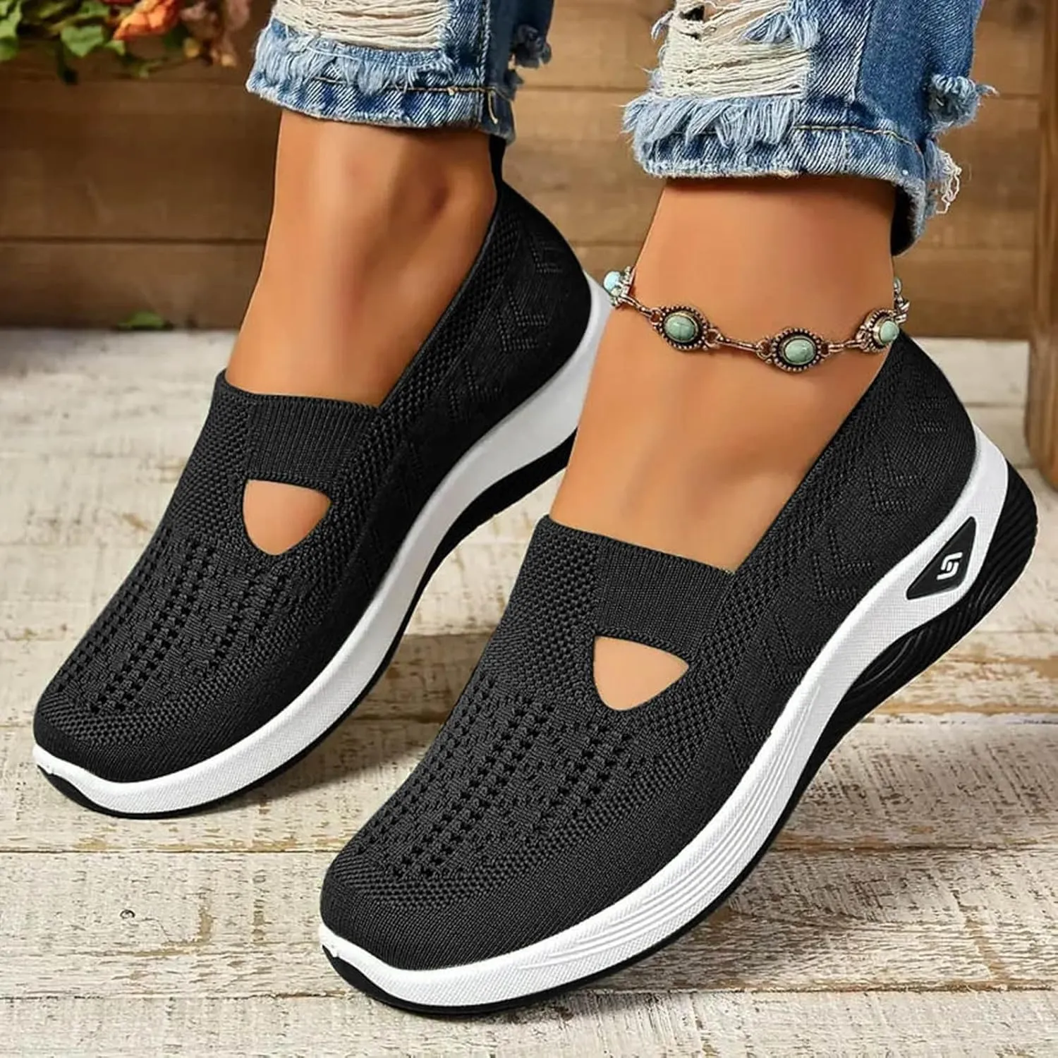 Walking Shoes for Women Orthopedic Breathable Knit Soft Shoes Slip On Hands Free Slip in Arch Support Comfortable Sneakers
